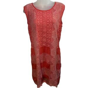 VTG Candela Lace Sheath Dress S Coral Sleeveless Boho Festival Retro Cottagecore